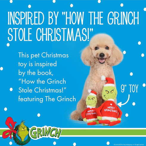 How The Grinch Stole Christmas 9” Merry Grinchmas Plush Squeaker Toy for Dogs, Holiday Plush Dog Toys