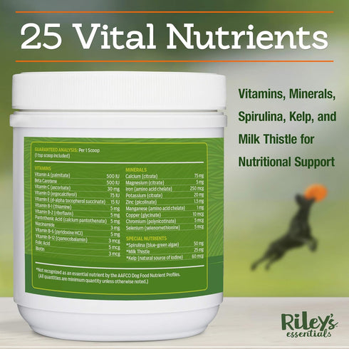 Riley's Multi-Essentials Multivitamin for Dogs - Vitamins, Minerals, Spirulina, Kelp, Milk Thistle - 8oz Powder