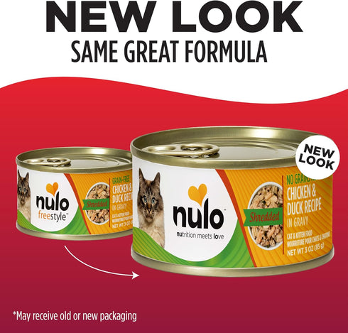 3oz (24 Pack) Nulo Wet Canned Cat Food - Shredded Chicken & Duck, High Protein Grain-Free Wet Cat Food Shreds