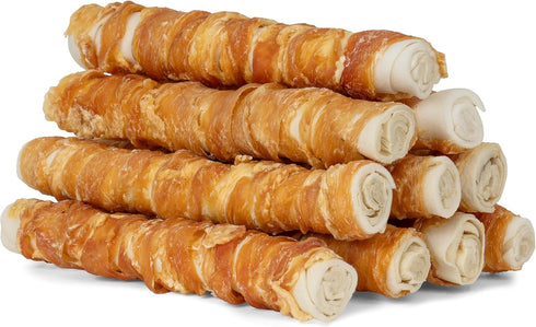 MON2SUN Dog Treats, 9 Inch Chicken Wrapped Rawhide Rolls Snacks, Teeth Cleaning
