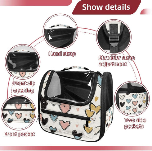 Seamless (1) Baby Pattern with Hearts Pet Carrier Airline Approved Pet Carrier Bag Dog Carrier for Small Medium Cats
