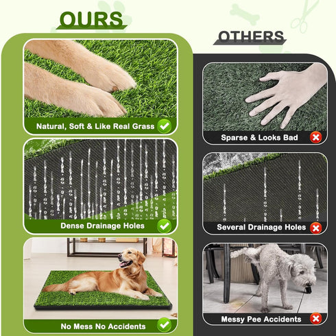 HURENTEK 23''X17'' Dog Grass Pad with Tray, Small Artificial Turf Grass Potty, Reusable Puppy Pee Pads for Dogs