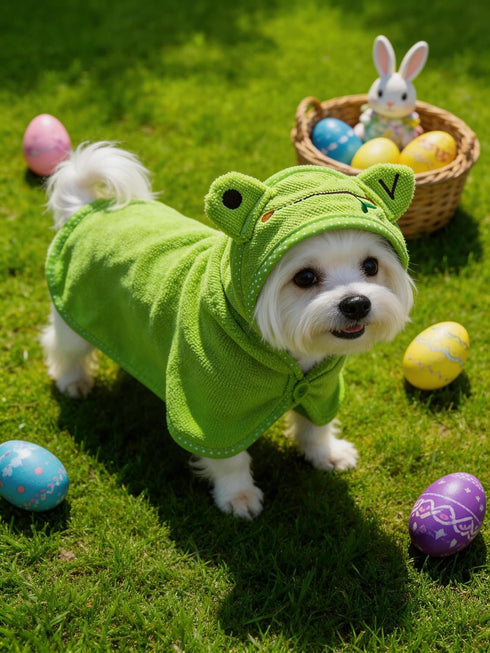 IOICYBF Dog Hooded Bathrobe Towel, Fast Drying Bath Towel Absorbent Warm Blanket Green S