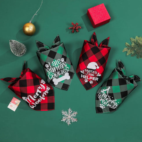 Generic 4 Pack- Set 2 2 MIANOOMAG Dog Christmas Bandanas Large Classic Triangle Merry Christmas Printing Plaid Fall Pet