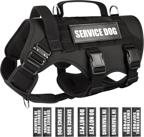 WINSEE Service Dog in Training Vest, Tactical MOLLE Vest for Large Dog, 10 Pet Patches, 2 Handles