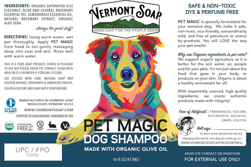 VERMONT SOAP Organics Dog Shampoo, 16oz - USDA Certified, Infused with Organic Olive Oil, Coconut & Aloe Vera