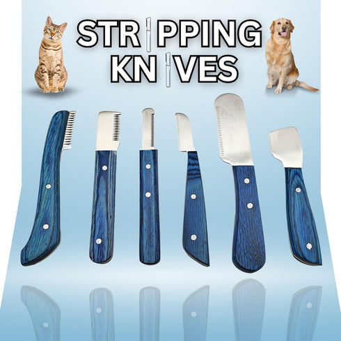 6-Piece Set Professional Dog Grooming Stripping Knife Kit Pet Grooming Tool with Stainless Steel Blades & Wooden