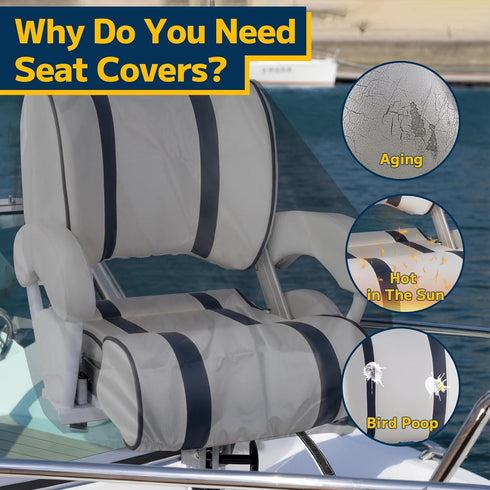 2 Pack 900D 24" 24" 24" Black Boat Seat Covers, Heavy Duty Waterproof Boat Folding Chair Cover for Helm Chair, Fixed