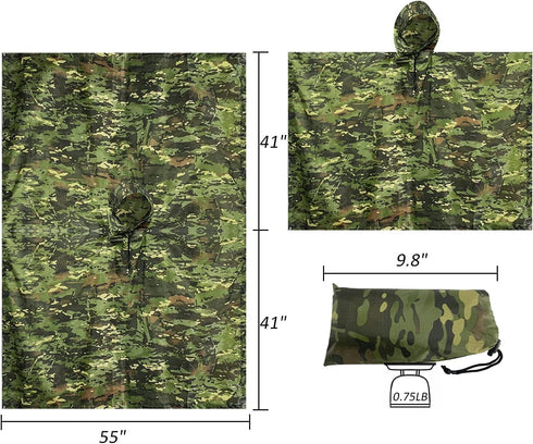 WINWAY Military Style Poncho - Multi Use Rip-Stop Camouflage Raincoat