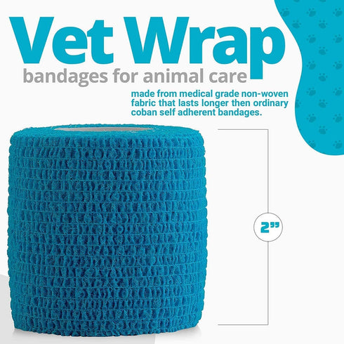 Vet Wrap - Pack of 6, 2 inch x 5 Yard Rolls, Self Adherent Wrap Cohesive Compression Bandage for Dogs, Cats, Horses