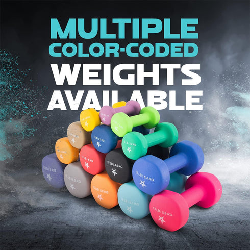 Yes4All Neoprene Coated Dumbbell Hand Weight Sets of 2 - Multiple Weight Options, 15 Colors, Anti-roll, Anti-Slip.
