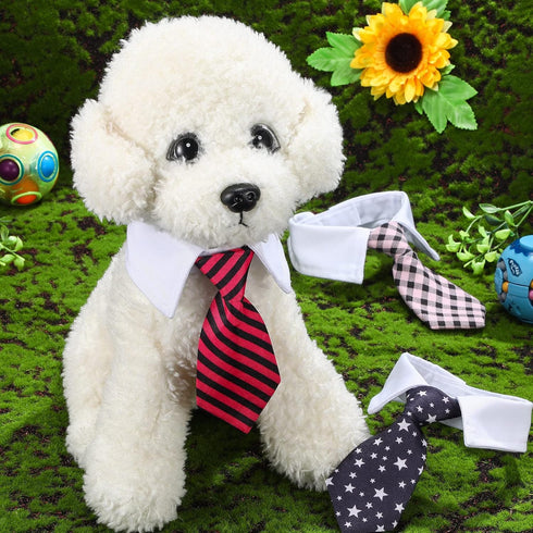 4 Pieces Adjustable Cat Dog Tie with Collar, Puppy Pets Formal Necktie Collars, Bow Ties for Cat Small Dogs Grooming