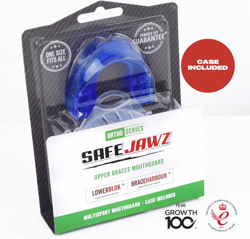 SafeJawz Mouthguard for Braces - One Size Re-Mouldable Mouth Guard with Case for Boxing, Basketball, Football, MMA,
