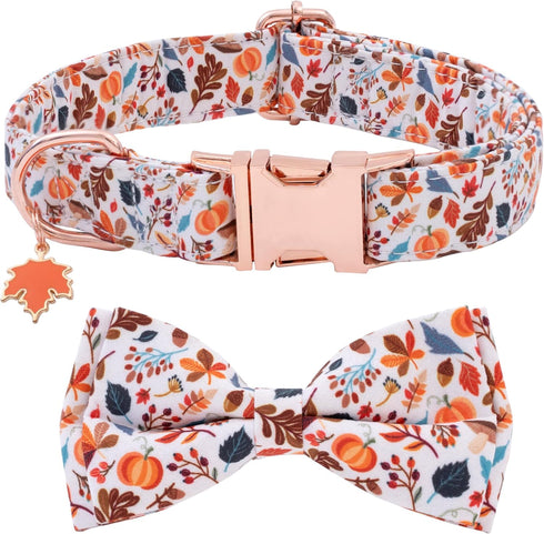 Faygarsle Bow Tie Halloween Fall Dog Collar, Fashionable Cotton Collar with Metal Buckle for Small Medium Large Dogs