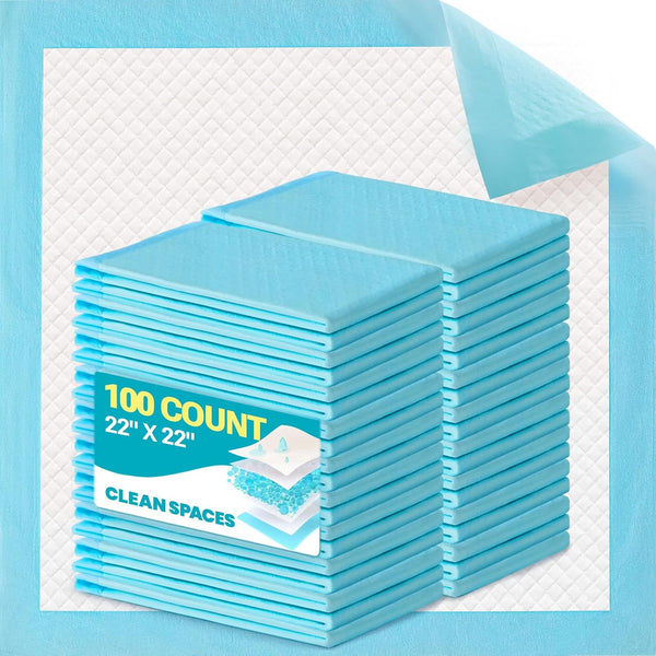 CLEAN SPACES 100 Count Super Absorbency Puppy Pads 22"x 22", Leakproof Quick Drying Dog