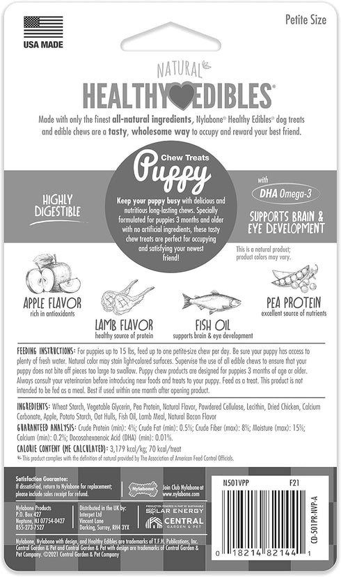 Nylabone Healthy Edibles Natural Puppy Chews, Long Lasting Treats for Puppies, Lamb & Apple Flavor