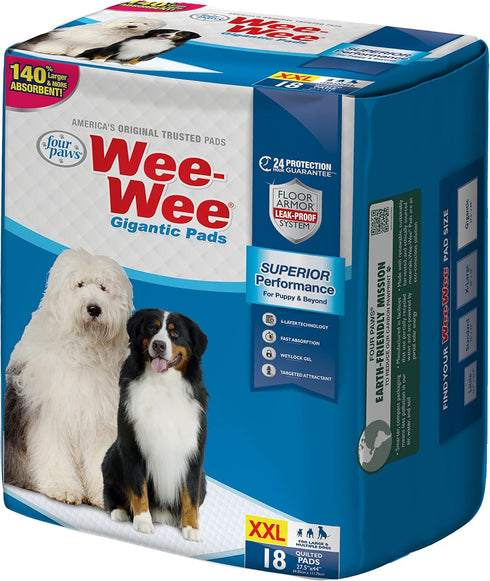 Four Paws Wee-Wee Superior Performance Gigantic Pee Pads for Extra Large Dogs, Leak-Proof Quilted Potty Training Pads