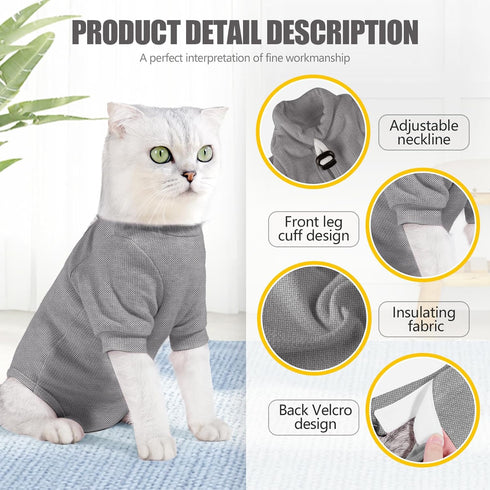 JOHNBOLIN Cat Surgery Recovery Suit, Protective Sterilized Abdominal Wound Surgery Pajamas, Female Male Pet Soft Cone Onesie Shirt Clothes (Grey, Large)
