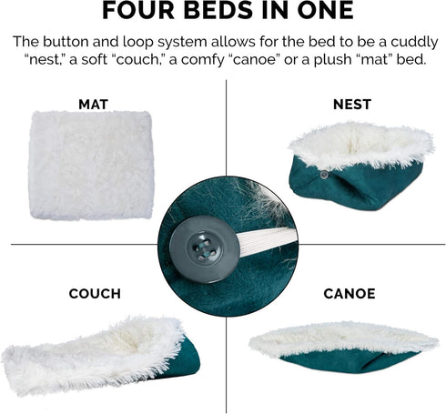 Furhaven Self-Warming Cat Bed for Indoor Cats, 4-Beds-in-1, Washable Plush Faux Fur Cuddler, Small, Spruce