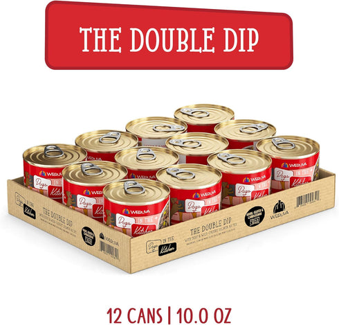 Weruva Dogs in The Kitchen, The Double Dip with Beef & Wild-Caught Salmon Wet Dog Food, 10oz Can (Pack of 12)