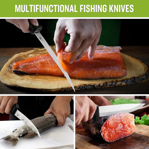 Mossy Oak 3-Piece Fishing Fillet Knife Set, Stainless Steel Filet Knives with Protective Sheath