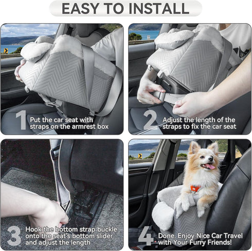 9 lbs PETSFIT Console Dog Car Seat, Portable Small Dog Car Seat with Safe Protective Hooks, Luxury Dog Carseat Includes