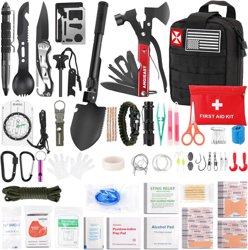 Survival Kit First Aid Gear Tools, Trauma Kit with Molle Pouch for Outdoor, Camping, Hunting, Hiking, Home