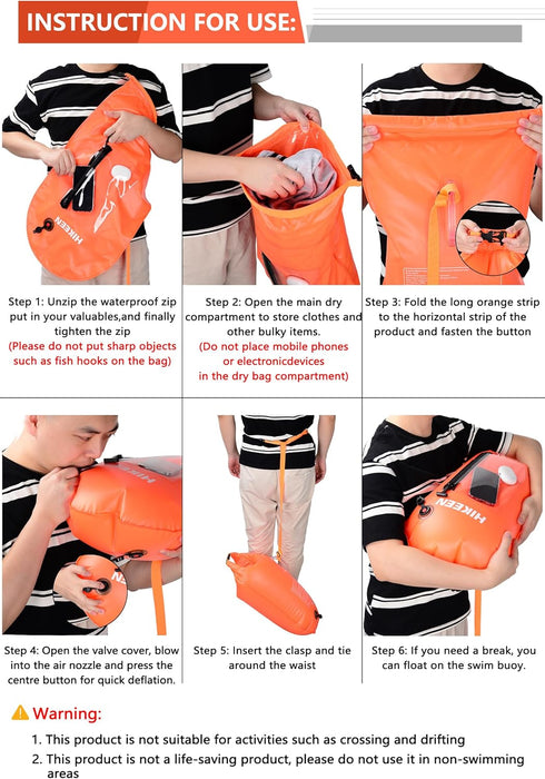 Hikeen Swim Buoy with Dry Bag 20L - Waterproof Touchscreen Swim Safety Float for Open Water Swimmers and Triathletes
