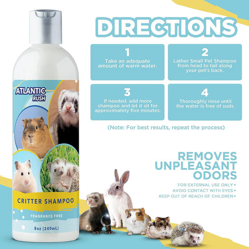 Critter Shampoo for Small Pets, 8oz Fragrance Free Shampoo for Ferrets, Guinea Pigs, Rabbits, and More