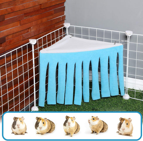 Shappy 2 Pcs Guinea Pig Hideout Corner Fleece Toys, Cute Ferret Hammock for Small Pets (Grey with Blue, Grey with Green)