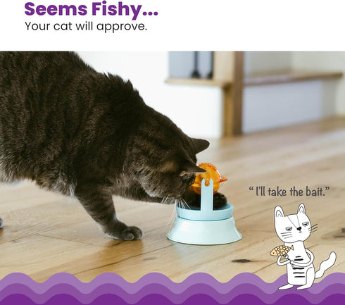 2-in-1 Catstages Spinning Fish Treat Dispenser Cat Toy, Interactive Puzzle Feeder & Cat Ball Track Add-On, Blue