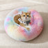 JOLLYVOGUE Calming Donut Dog Bed 20" for Small Dogs and Cats, Anti-Anxiety Washable Fluffy Faux Fur Cuddler