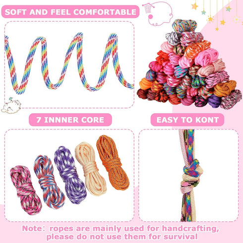 80 550, 10ft Riakrum Pcs Paracord Each Multifunction Paracord Ropes Combo Crafting Kits with Drawstring Bag for Making