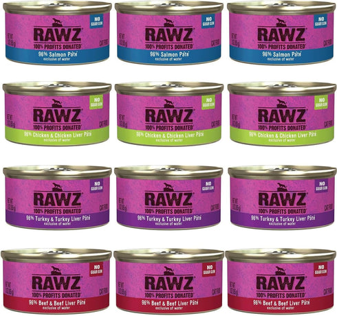 Rawz Natural Premium Pate Canned Cat Wet Food -12 Pack Cans Variety