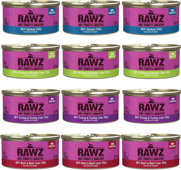 Rawz Natural Premium Pate Canned Cat Wet Food -12 Pack Cans Variety