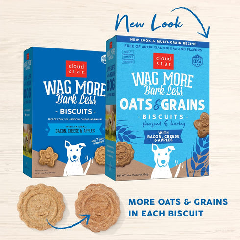 Cloud Star Wag More Bark Less Dog Treats, Crunchy Biscuits, Oats & Grains, Bacon, Cheese & Apples