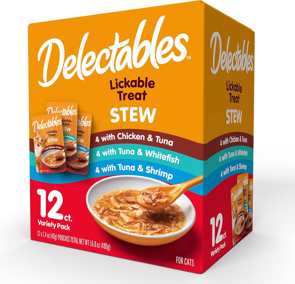 Hartz Delectables Stew Lickable Wet Cat Treats, Variety Pack, 1.4 Ounce, Pack of 12
