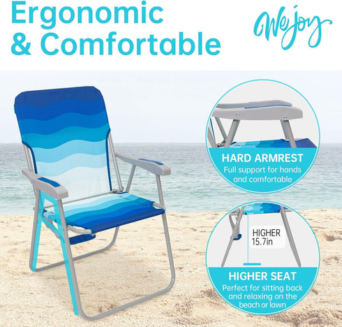 300lbs #WEJOY Folding Beach Chair for Adults, Lightweight Beach Chair with Shoulder Straps, High Back Camping Chairs