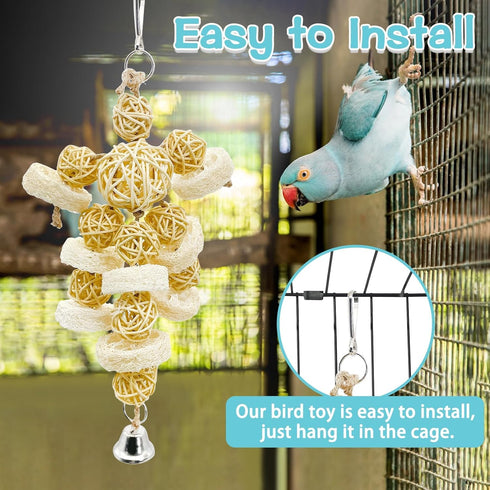 Hamiledyi Bird Toys Foraging Star Chew Toy, Super Shredder Ball for Parrot Cage, 1 x Rattan Chew Ball String
