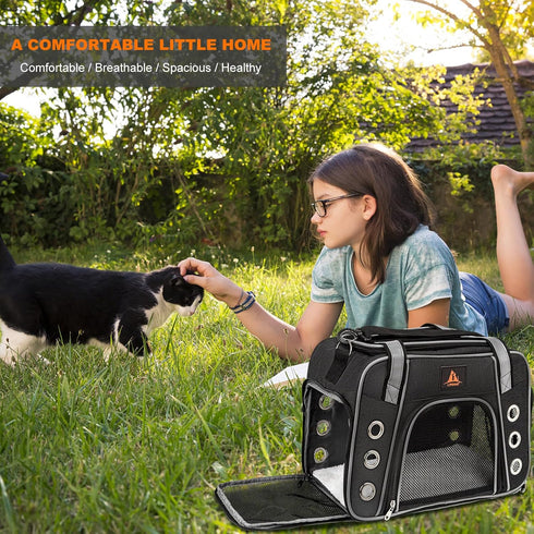 Lifeand Cat Carrier, Collapsible Soft Sided Pet Carrier for Large Medium Cats Under 18lb, Airline Approved