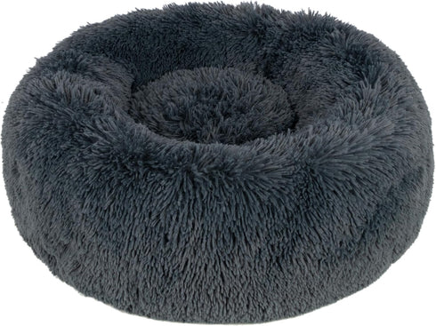 Best Pet Supplies Round Donut Dog Bed, Plush Faux Fur Fabric, Anti-Anxiety Cushion, Soft Ergonomic Support, Gray