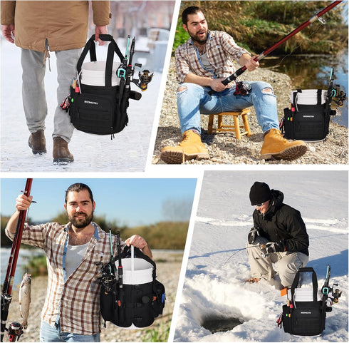 Fishing Bucket Organizer for 5 Gallon Bucket, Tackle Bag with Adjustable Buckle and 15 Multi-Pockets