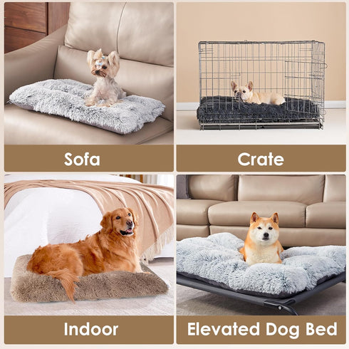 EHEYCIGA Fluffy XXL Dog Crate Pad, Plush Faux Fur Bed for Extra Large Dogs, Washable Soft Warm Mat, Camel