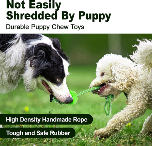 Puppy Toys 5 Pack for Energetic Puppies, Durable Chew Toys with High Density Rubber and Rope