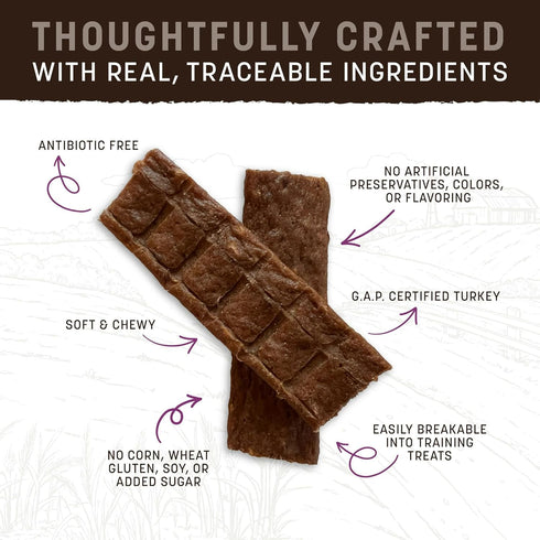 Air-Dried Turkey Recipe Jerky Strips Dog Treats, 4 oz. Bag by Earth Animal Wisdom