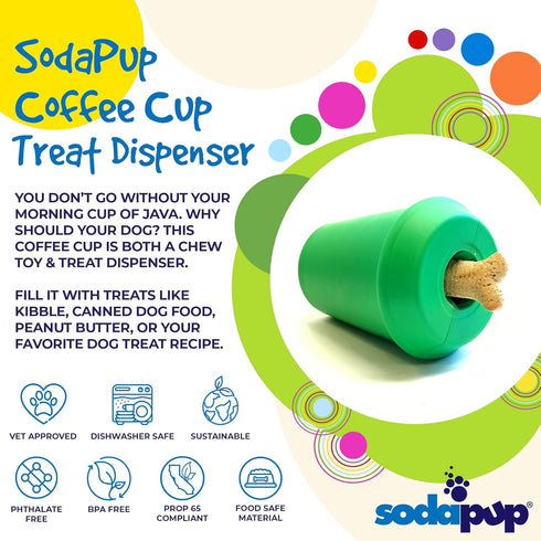 SodaPup Coffee Cup – Durable Dog Treat Dispenser & Chew Toy Made in USA from Non-Toxic Natural Rubber Material
