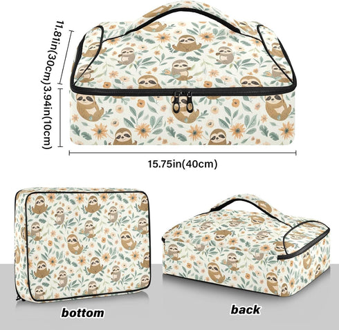 Seamless ALAZA Insulated Casserole Carrier for Hot or Cold Food, Funny Baby Sloths Floral Food Carrier for Potluck