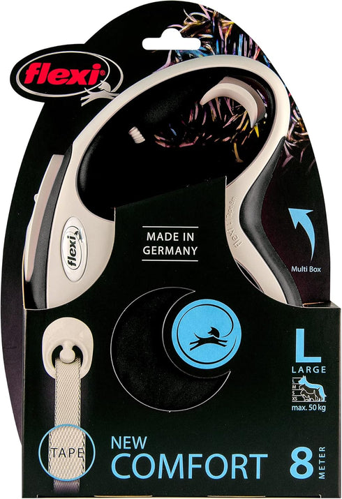 Flexi New Comfort Model Leash, Sturdy Strap, Adjustable Handle for Sizes M and L, 26 ft, Made in Germany, Black