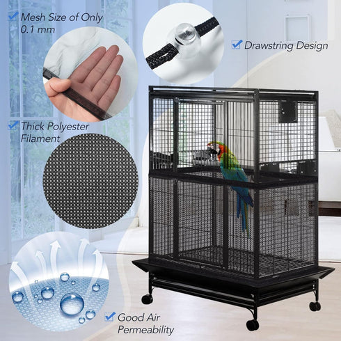 Adjustable Bird Cage Netting Seed Catcher, Large Soft Breathable Mesh for Indoor Round Square Cages (Circumference