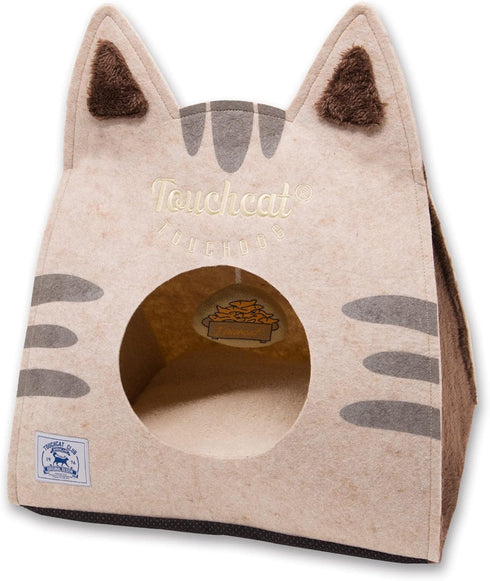TOUCHCAT 'Kitty Ears' Travel Folding Designer Pet Cat Bed House with Hanging Teaser Toy